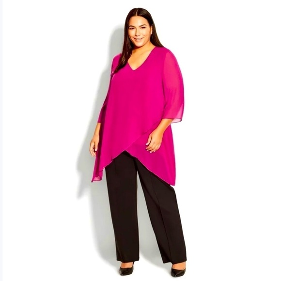 Avenue Studio Women’s Hanna Magenta V-Neckline Layered Top Plus Size 26/28 - Picture 3 of 15